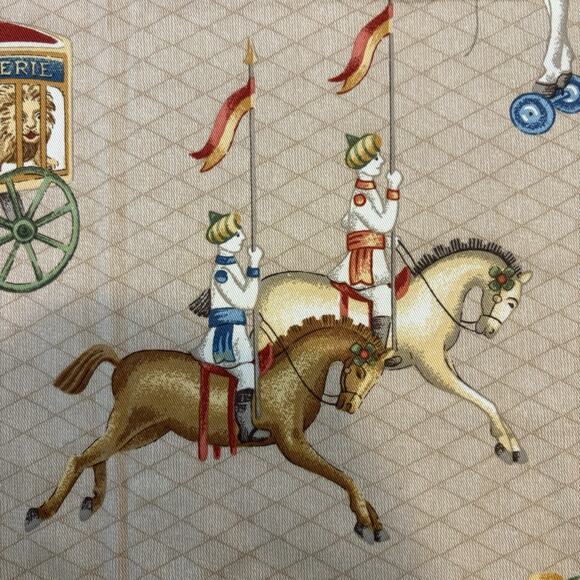 Vtg P Kaufmann Carousel Horse Fabric Tan‎ Geometric Circus Rocking Racing 53x54” - Picture 5 of 16